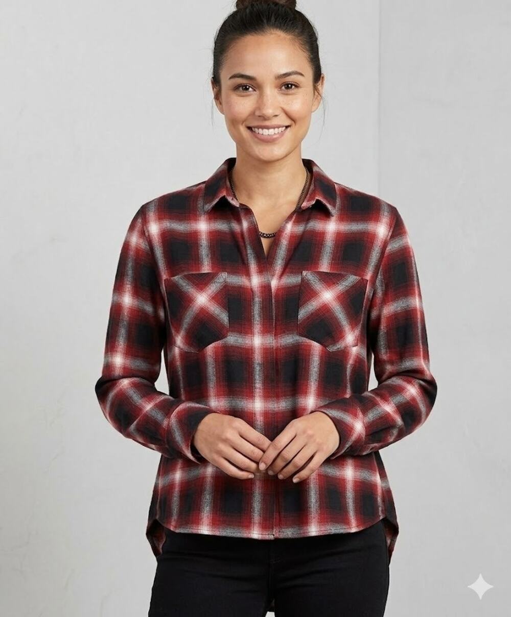 Cloth & Stone Anthropologie Split Back Plaid Long Sleeve Button Down Shirt Sz M